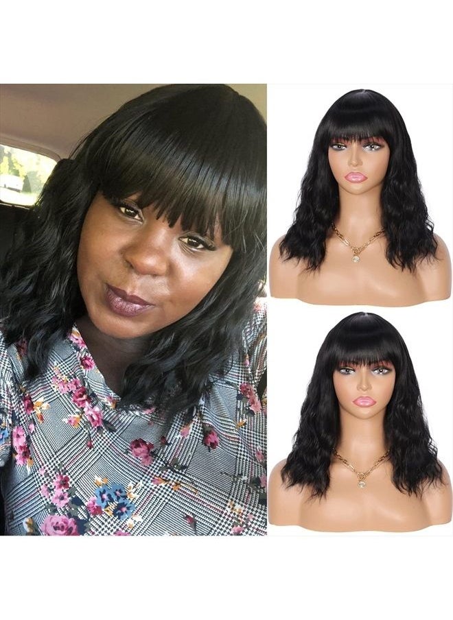 Kalyss 14" Synthetic Wig with Hair Bangs Short Wavy Curly Wig for Women -Natural Looking and Heat Resistant Full Head Hair Replacement Wig for Daily Wear or Costume Wig  - Image 2