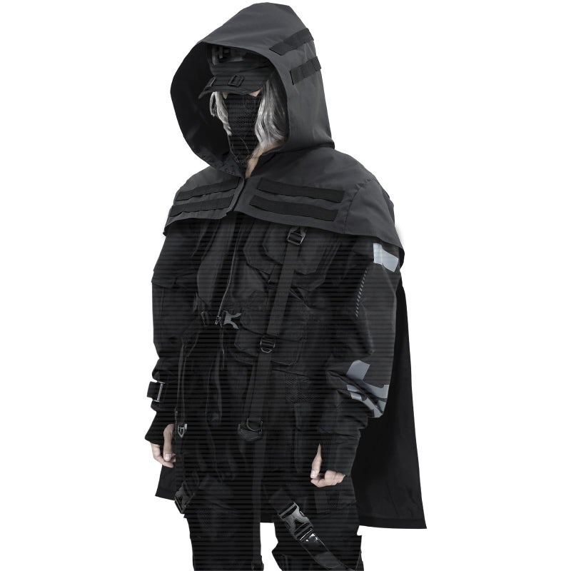 CosInStyle Ghost Grim Reaper Azrael Cosplay Cape Techwear Cape Poncho With Hoode Gothic Hooded Cape For Halloween Unisex Cosplay Costume Dress Up Daily Wear (Large/X-Large) - Image 1