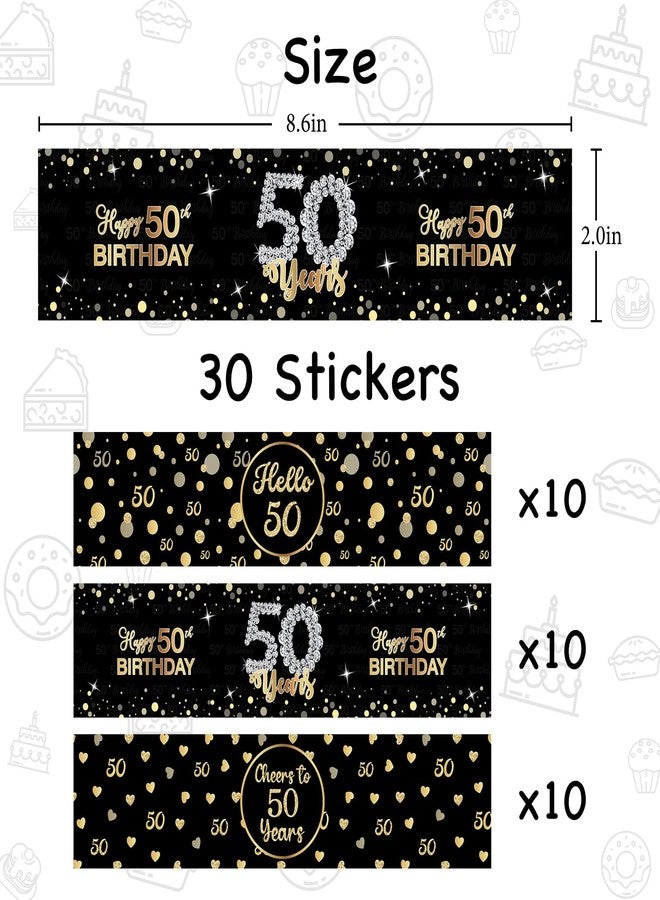 WIDEIDEAL 30Pcs Happy 50th Birthday Water Bottle Labels Cheers to 50 Years Stickers for 50th Wedding Anniversary Party Labels Sign Black - Image 2