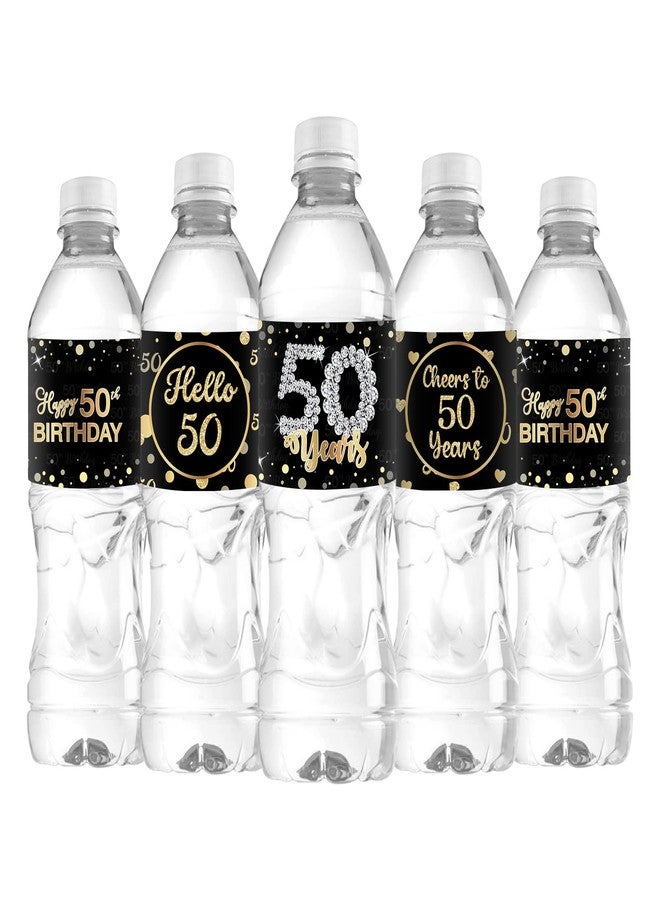 WIDEIDEAL 30Pcs Happy 50th Birthday Water Bottle Labels Cheers to 50 Years Stickers for 50th Wedding Anniversary Party Labels Sign Black - Image 1