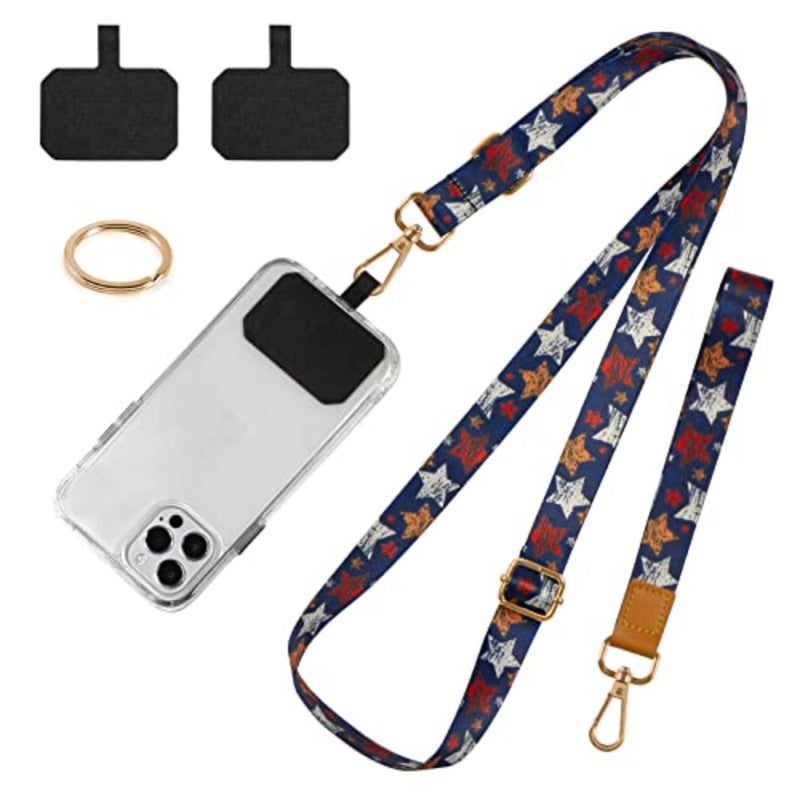 Phone Lanyards, Wrist Lanyards for Keys, Adjustable Shoulder Neck Strap, Universal Crossbody Cell Phone Lanyard for iPhone Case ID Badges, Card Holder, Car Key, and Most Smartphones Stars - Image 1