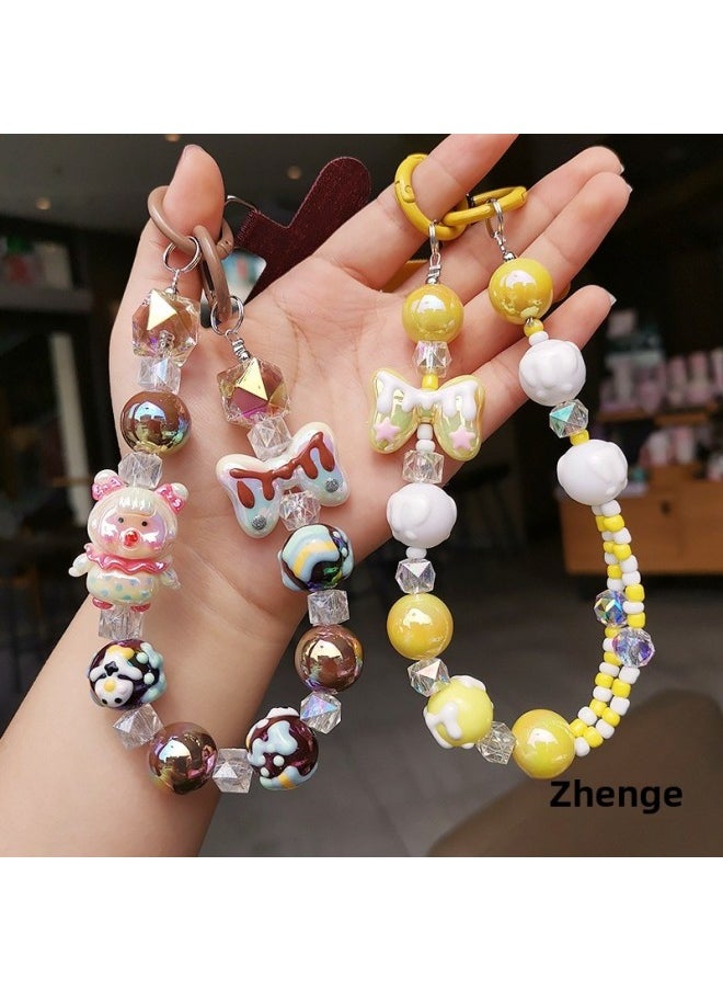 Generic - Pink Happy Rabbit Pink Bear Bracelet Women's Ins Candy Color Girl's Mobile Phone Hanging Chain Hanging Rope Short Wrist-Specifications Support Image Upload:Polka Dot Girl Graffiti Beaded Bracelet Wine Red Card - Image 1