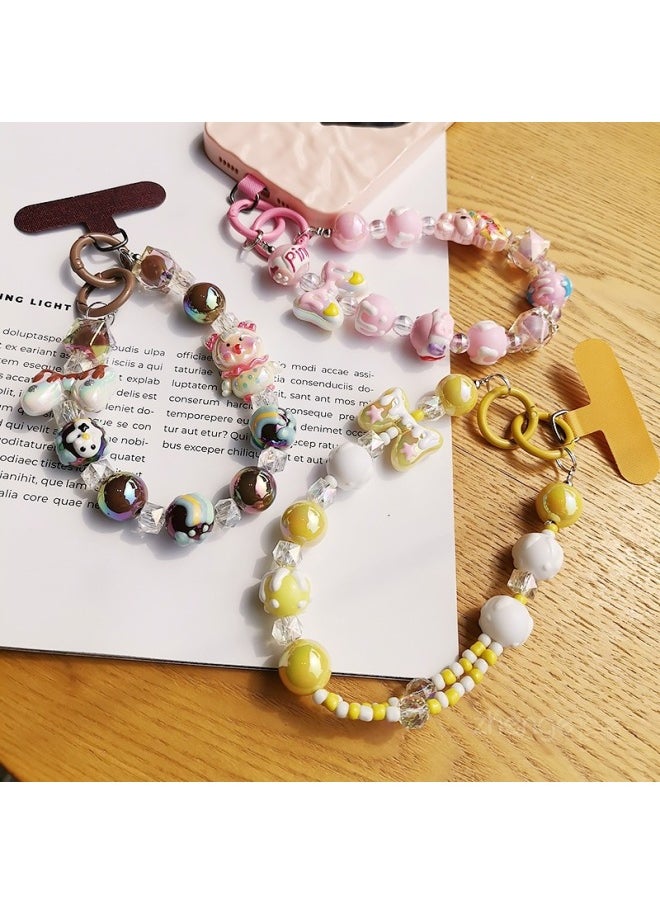 Generic - Pink Happy Rabbit Pink Bear Bracelet Women's Ins Candy Color Girl's Mobile Phone Hanging Chain Hanging Rope Short Wrist-Specifications Support Image Upload:Polka Dot Girl Graffiti Beaded Bracelet Wine Red Card - Image 1