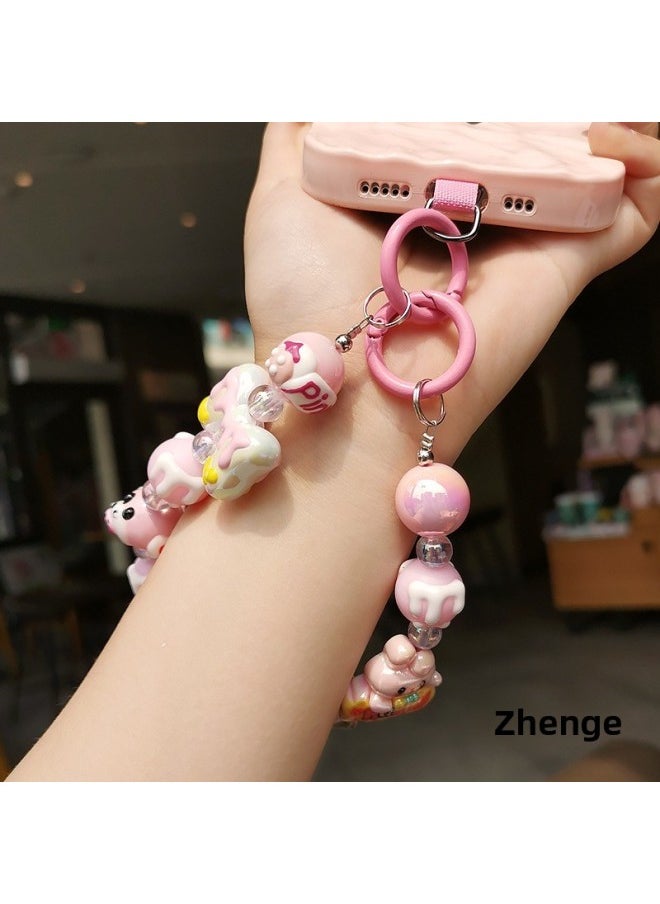 Generic - Pink Happy Rabbit Pink Bear Bracelet Women's Ins Candy Color Girl's Mobile Phone Hanging Chain Hanging Rope Short Wrist-Specifications Support Image Upload:Polka Dot Girl Graffiti Beaded Bracelet Wine Red Card - Image 1