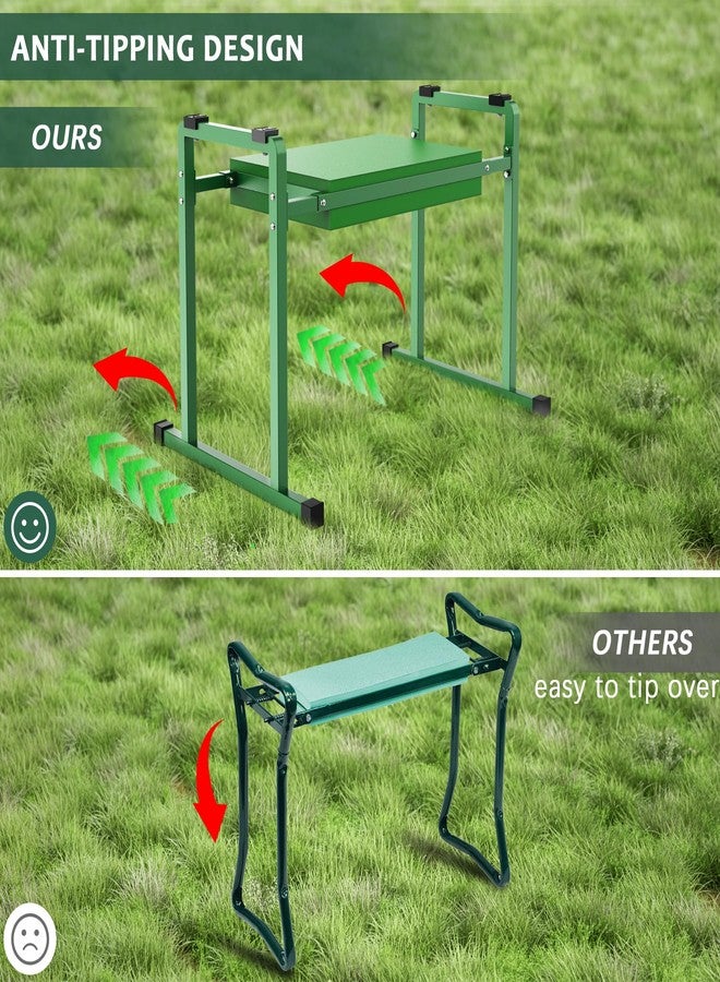 FLINTER Upgraded Garden Kneeler and Seat, Anti-tipping Garden Stool Heavy Duty Gardening Bench, Garden Kneelers for Seniors, Great for for Women, Grandparents, Gardeners, Mom & Dad, Green - Image 2