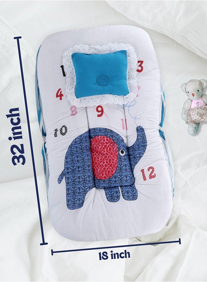 Superminis Baby Bed with Thick Mattress, Mosquito Net with Zip Closure & Neck Pillow, Baby Bedding for New Born, 0M+, Baby Sleeping Bed of 32 inch X 18 inch X 4 inch Size (Blue) - Image 4