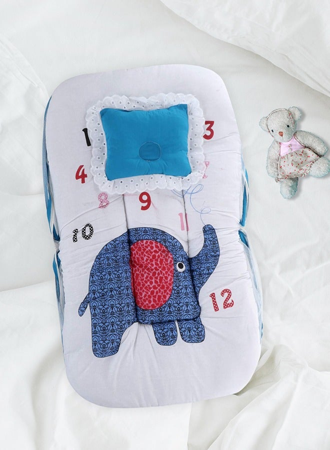 Superminis Baby Bed with Thick Mattress, Mosquito Net with Zip Closure & Neck Pillow, Baby Bedding for New Born, 0M+, Baby Sleeping Bed of 32 inch X 18 inch X 4 inch Size (Blue) - Image 3