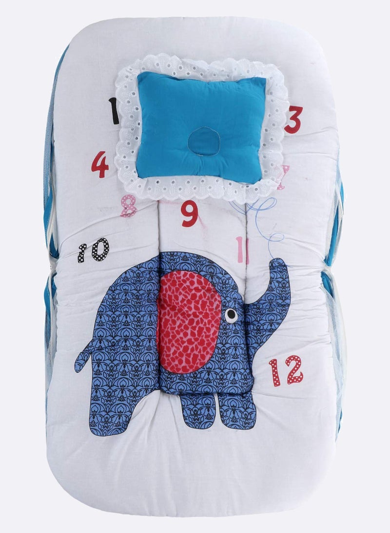 Superminis Baby Bed with Thick Mattress, Mosquito Net with Zip Closure & Neck Pillow, Baby Bedding for New Born, 0M+, Baby Sleeping Bed of 32 inch X 18 inch X 4 inch Size (Blue) - Image 5