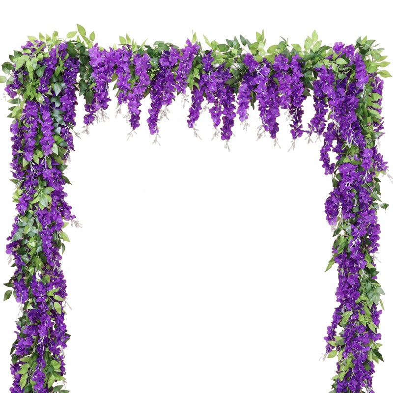 dallisten Wisteria Artificial Flowers Garland, 2Pcs 7.2Ft/Piece Silk Fake Wisteria Vine Kit, Hanging Flower for House Outdoor Garden Ceremony Outside Wedding Arch Floral Decor (2, Purple) - Image 1
