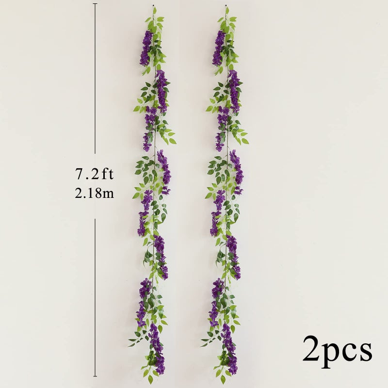 dallisten Wisteria Artificial Flowers Garland, 2Pcs 7.2Ft/Piece Silk Fake Wisteria Vine Kit, Hanging Flower for House Outdoor Garden Ceremony Outside Wedding Arch Floral Decor (2, Purple) - Image 4