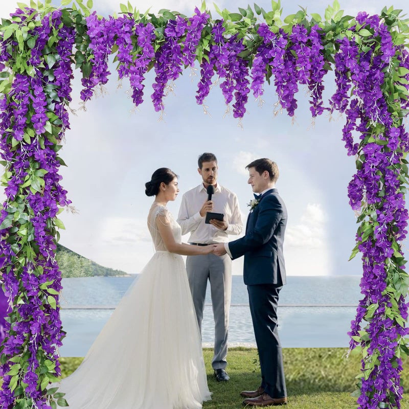 dallisten Wisteria Artificial Flowers Garland, 2Pcs 7.2Ft/Piece Silk Fake Wisteria Vine Kit, Hanging Flower for House Outdoor Garden Ceremony Outside Wedding Arch Floral Decor (2, Purple) - Image 2