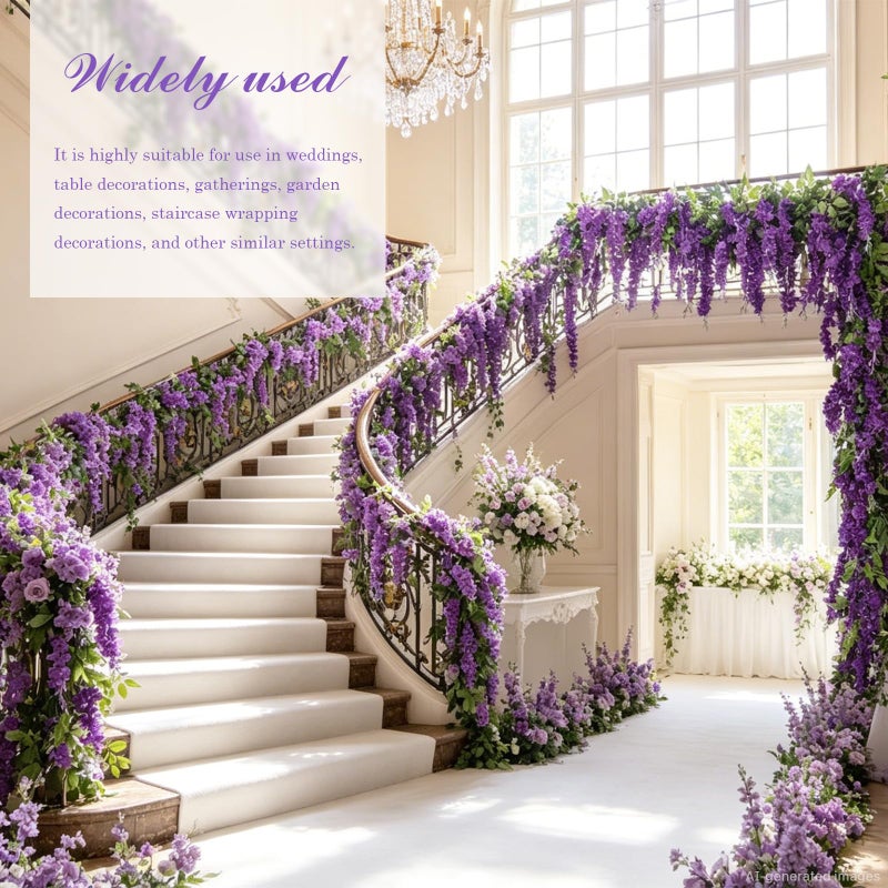 dallisten Wisteria Artificial Flowers Garland, 2Pcs 7.2Ft/Piece Silk Fake Wisteria Vine Kit, Hanging Flower for House Outdoor Garden Ceremony Outside Wedding Arch Floral Decor (2, Purple) - Image 3