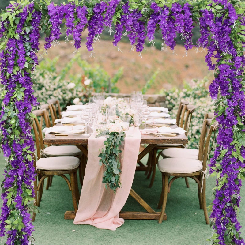 dallisten Wisteria Artificial Flowers Garland, 2Pcs 7.2Ft/Piece Silk Fake Wisteria Vine Kit, Hanging Flower for House Outdoor Garden Ceremony Outside Wedding Arch Floral Decor (2, Purple) - Image 5