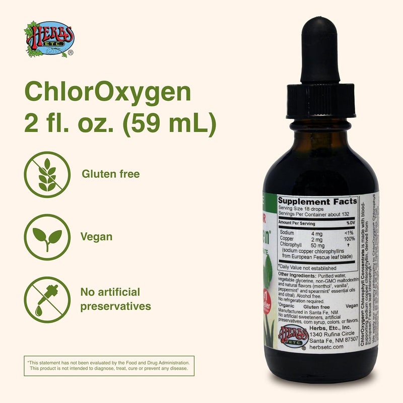 HERBS ETC. Chloroxygen Mint Chlorophyll Concentrate - Herbal Supplement for Blood Support (2oz) - Image 3