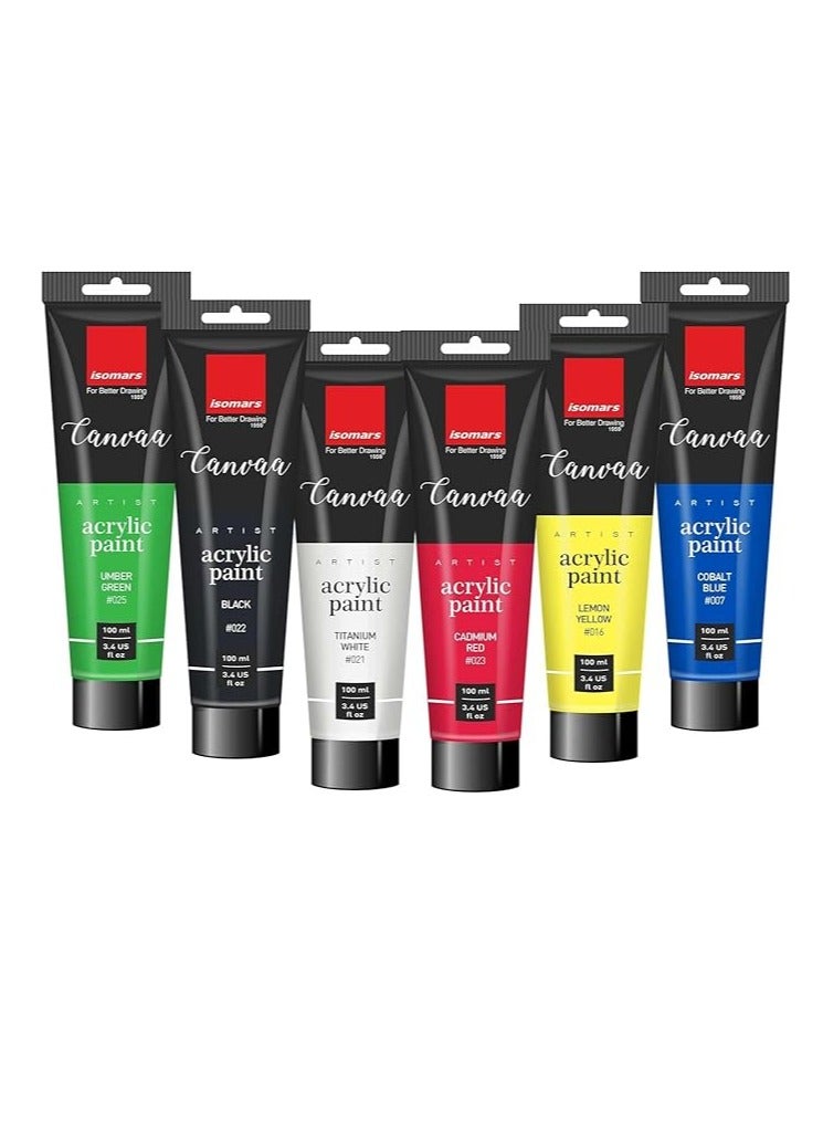 Isomers Isomars Canvaa Acrylic Paint 100ml - Set of 6 Vibrant Pigmented & Fadeproof Colors - ARTIST SERIES - For Canvas Painting, Scrap Book, Paper Board, Wood & Terracotta - Image 1