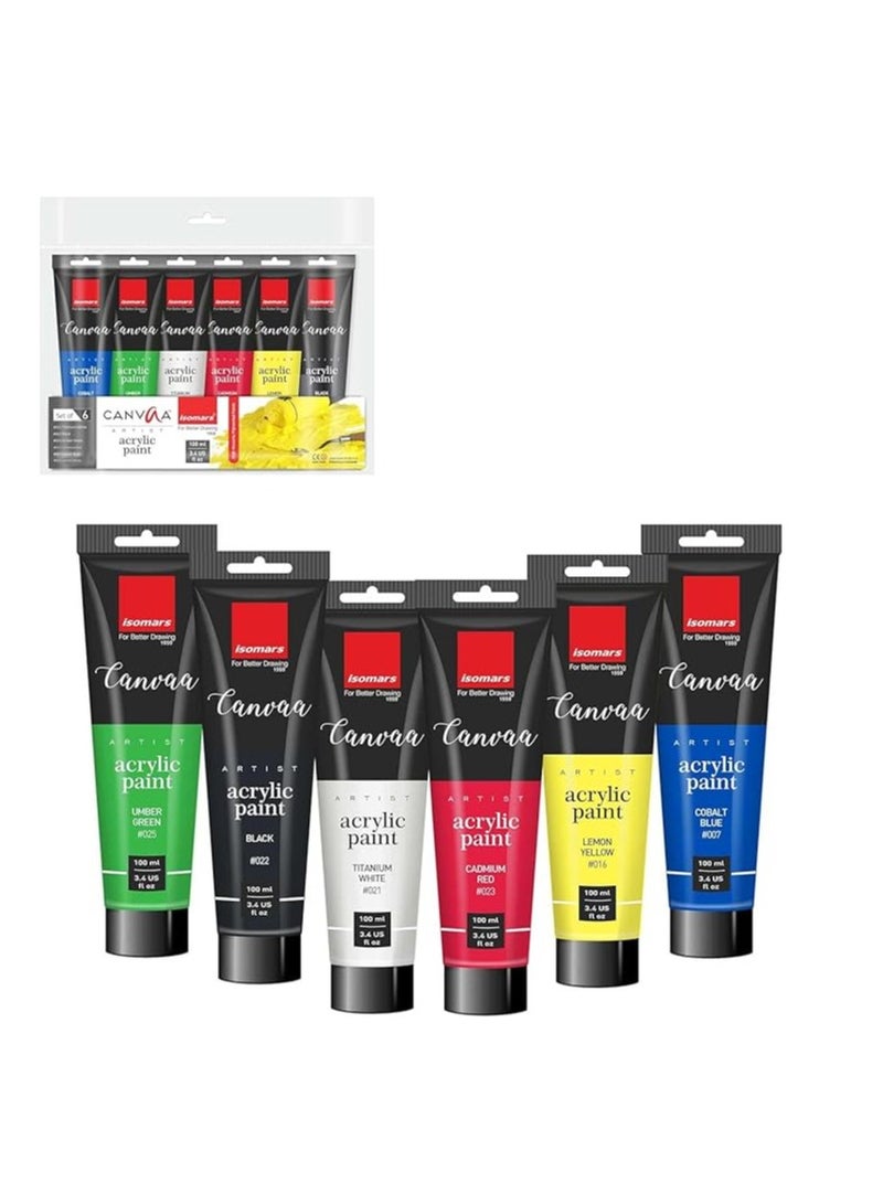 Isomers Isomars Canvaa Acrylic Paint 100ml - Set of 6 Vibrant Pigmented & Fadeproof Colors - ARTIST SERIES - For Canvas Painting, Scrap Book, Paper Board, Wood & Terracotta - Image 3