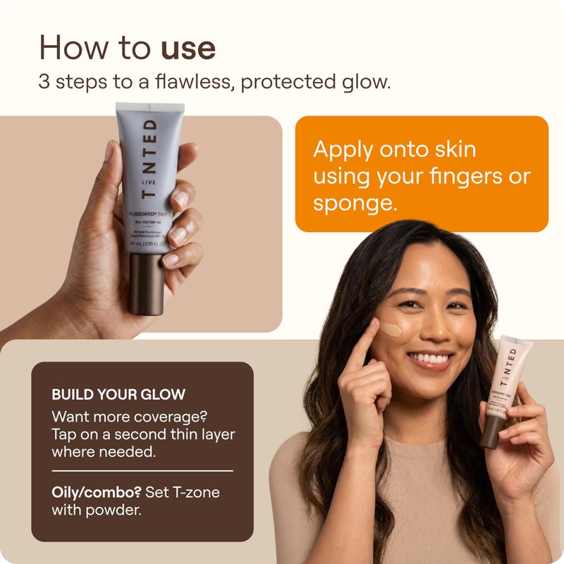 LIVE TINTED تنت هيوغارد من لايف تينتيد SPF 50 - واقي شمس معدني ملون بتغطية قابلة للبناء خفيفة إلى متوسطة مع لمسة مرطبة ومتألقة - مقاوم للماء والعرق، 1.35 أونصة سائلة - ظل 10 - Image 5
