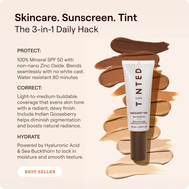 LIVE TINTED تنت هيوغارد من لايف تينتيد SPF 50 - واقي شمس معدني ملون بتغطية قابلة للبناء خفيفة إلى متوسطة مع لمسة مرطبة ومتألقة - مقاوم للماء والعرق، 1.35 أونصة سائلة - ظل 10 - Image 2
