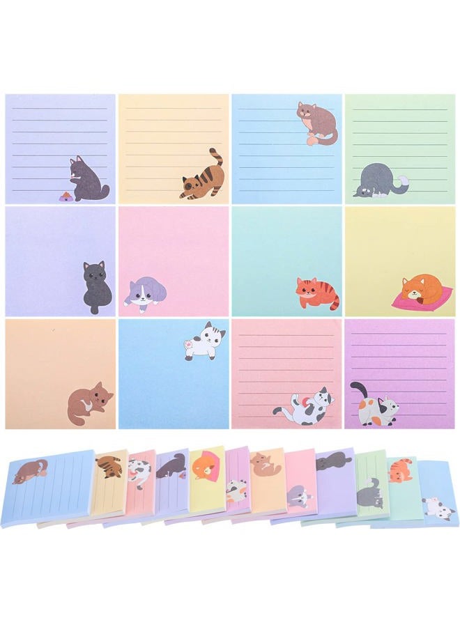Handepo 12 Pack Cat Sticky Notes Small to Do List Notepad Funny Cute Kitty Cat Theme Memo Pads for Office School, 600 Sheets in Total(Light Colors,Cute Cat) - Image 1