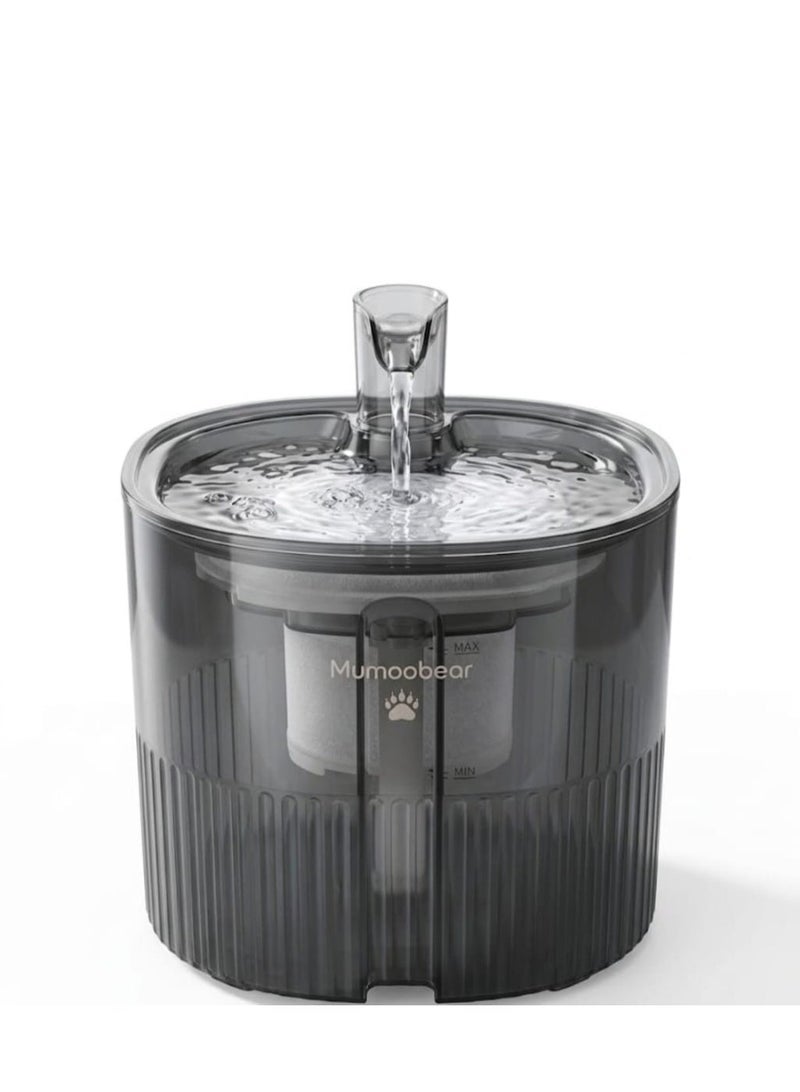 Mumoo Bear Cat Water Fountain Stainless Steel, 1.6L Cat Fountain with Water Level Window and LED Light for Water Shortage Alert, Cat and Dog Fountain with 1 Filters