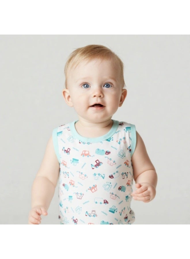 ZAIN GOLDEN Charming T-Shirt and Shorts Vehicles Sleeveless Set ID2411 (Color: Green) (Size: 12-18 Months) - Image 1