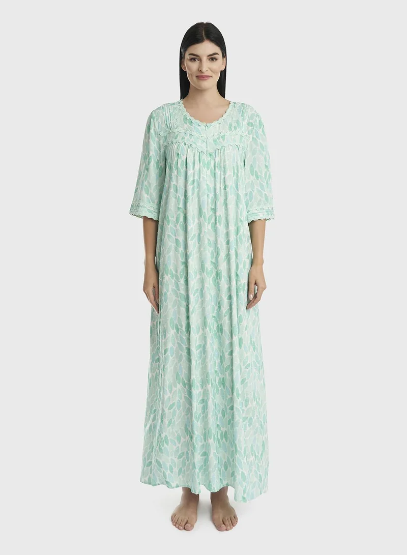 KASHKHA Guipure Trim Beach Glass Rayon Nighty (CNH428)