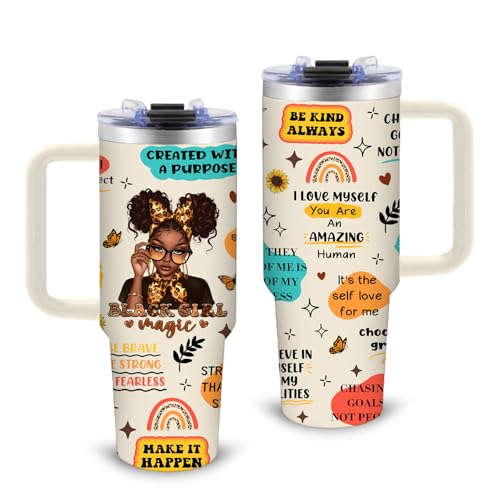 xiiai Black Girls Gifts for Women - 30oz Black Girls Tumbler with Handle and Straws Stainless Steel Insulated Travel Mugs, Leak-Proof, Inspiration Gifts for African Black Women Birthday Christmas Water Cups - Image 1
