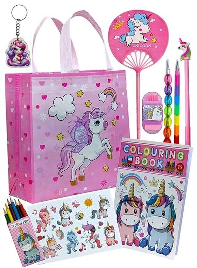 AMANVANI Unicorn Gift Bag, Combo of 10 Stationery Items, Multi-Colored, ABS Material, Unicorn Stationery Gift Set, Birthday Return Gifts Goodies Bag - Image 1