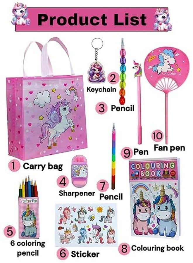 AMANVANI Unicorn Gift Bag, Combo of 10 Stationery Items, Multi-Colored, ABS Material, Unicorn Stationery Gift Set, Birthday Return Gifts Goodies Bag - Image 2