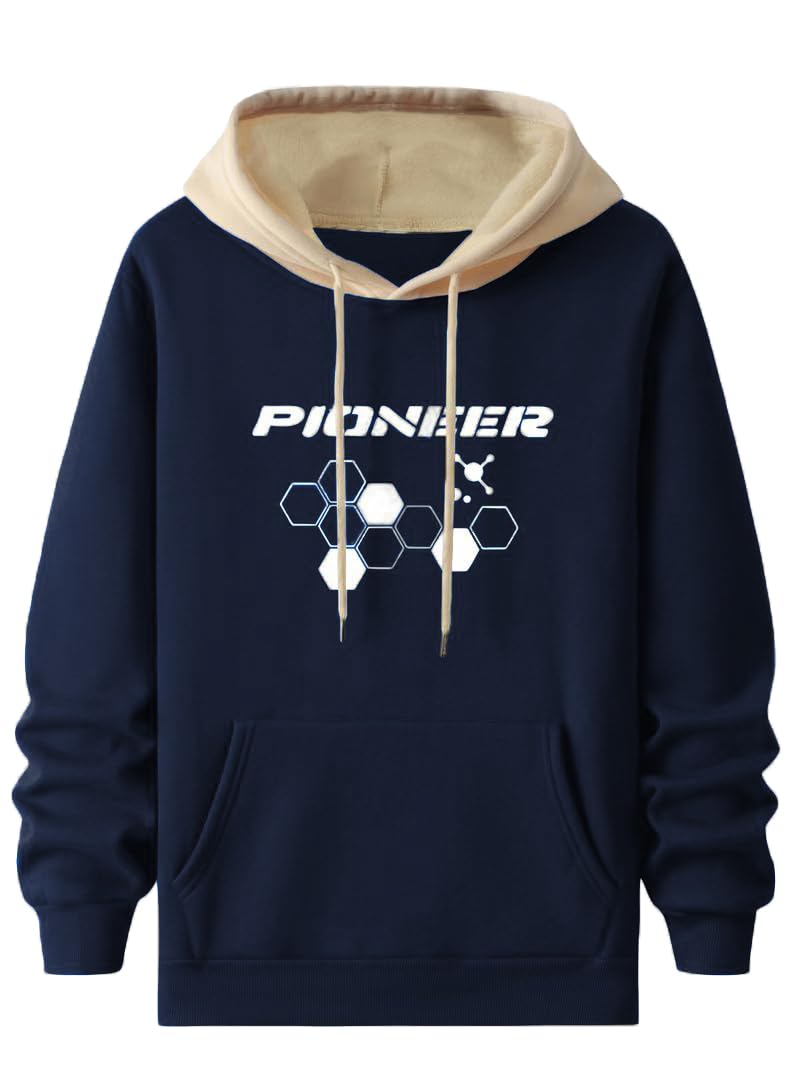 TAGDO® Men's Casual Woolen Hoodie with Unique Letter Patterns | Hoodie for Man | Sweatshirt for Man (Hexa-HDY-2043-Navy-XXL) - Image 2