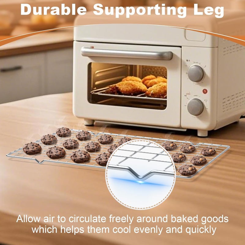 TCJ 2PCS Cooling Rack for Baking, 10”X15” Heavy Duty Wire Rack for Grilling,Baking, Roasting,Cooking,Non-Stick,For Jelly Roll Baking Trays,Multi-Purpose Drainer Rack,Stainless Steel,Silver - Image 4