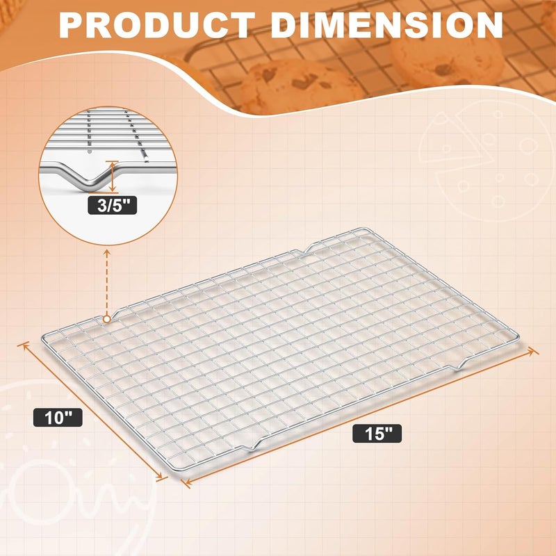 TCJ 2PCS Cooling Rack for Baking, 10”X15” Heavy Duty Wire Rack for Grilling,Baking, Roasting,Cooking,Non-Stick,For Jelly Roll Baking Trays,Multi-Purpose Drainer Rack,Stainless Steel,Silver - Image 2