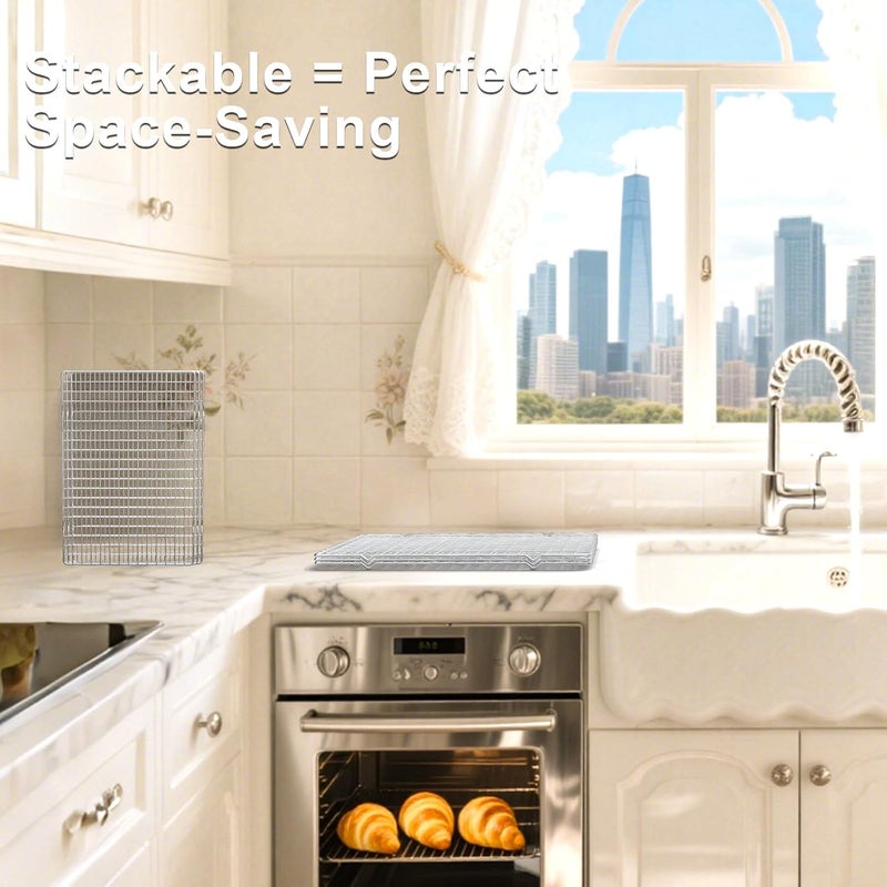 TCJ 2PCS Cooling Rack for Baking, 10”X15” Heavy Duty Wire Rack for Grilling,Baking, Roasting,Cooking,Non-Stick,For Jelly Roll Baking Trays,Multi-Purpose Drainer Rack,Stainless Steel,Silver - Image 3