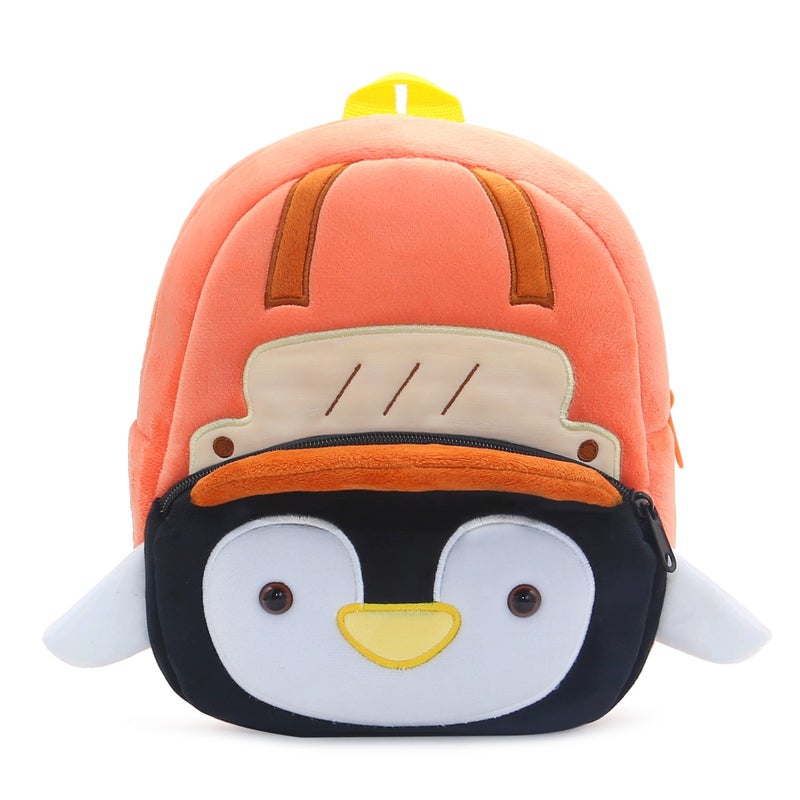 Plush Kids Backpack, Ice Skating Penguin Animal Design, Soft Lightweight School Bag for Toddlers and Preschool Kids - Image 1