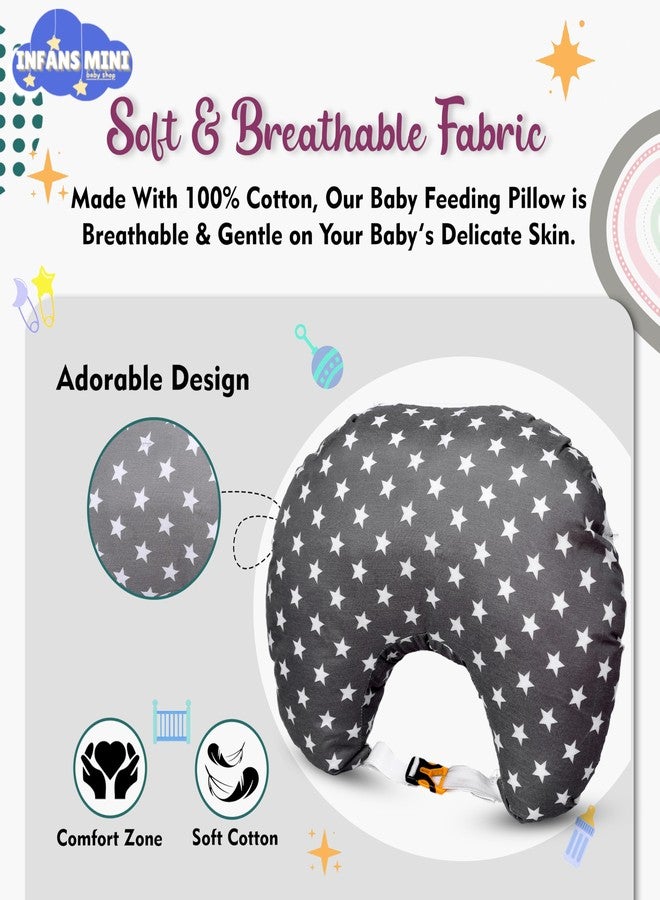 Infans Mini Baby Feeding Pillow Cotton|Maternity Feeding Pillow Portable & Adjustable|Nursing Pillow for Mother and New Born Baby (Star Grey) - Image 5