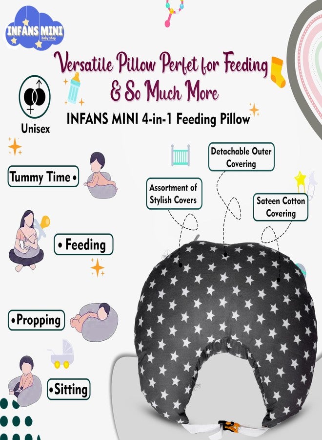Infans Mini Baby Feeding Pillow Cotton|Maternity Feeding Pillow Portable & Adjustable|Nursing Pillow for Mother and New Born Baby (Star Grey) - Image 3