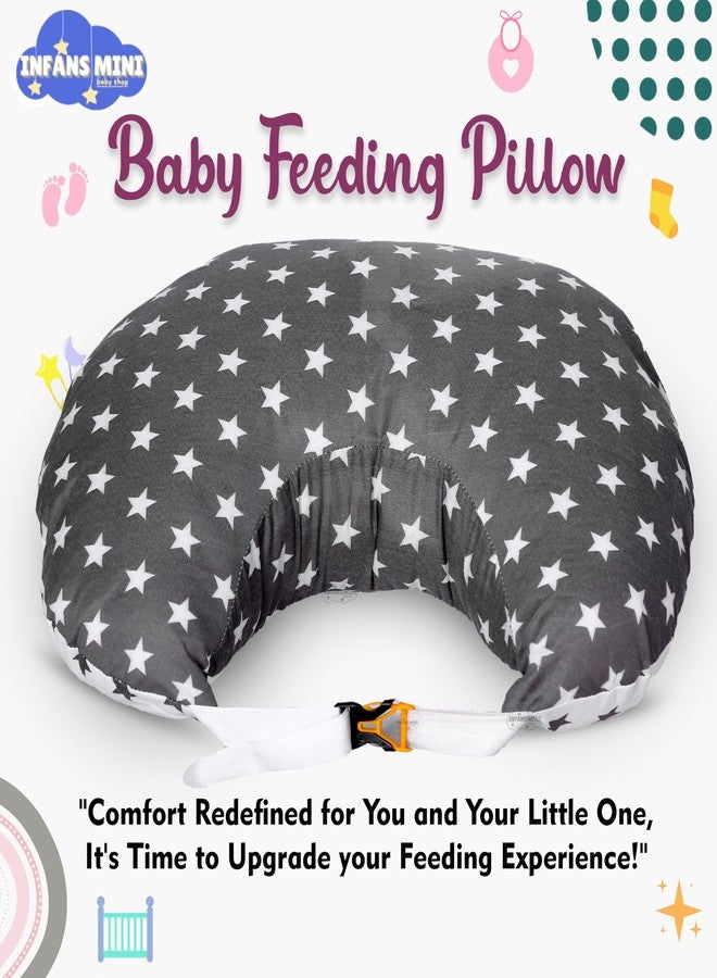 Infans Mini Baby Feeding Pillow Cotton|Maternity Feeding Pillow Portable & Adjustable|Nursing Pillow for Mother and New Born Baby (Star Grey) - Image 2
