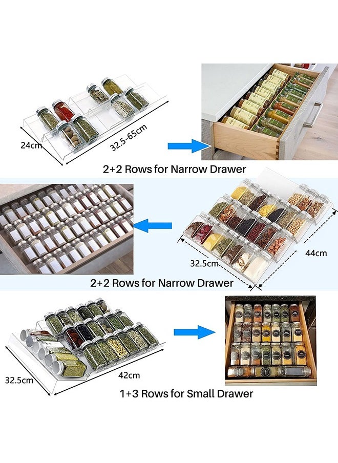 Garlo - Clear Acrylic Spice Drawer Organizer, 4 Tier- 2 Set Expandable From 325 to 65 Seasoning Jars Drawers Insert, Kitchen Spice Rack Tray for DrawerCountertop (Jars not included) - Image 1
