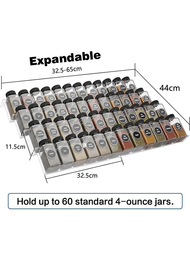 Garlo - Clear Acrylic Spice Drawer Organizer, 4 Tier- 2 Set Expandable From 325 to 65 Seasoning Jars Drawers Insert, Kitchen Spice Rack Tray for DrawerCountertop (Jars not included) - Image 1