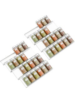 Clear Acrylic Spice Drawer Organizer, 4 Tier- 2 Set Expandable From 325 to 65 Seasoning Jars Drawers Insert, Kitchen Spice Rack Tray for DrawerCountertop (Jars not included)
