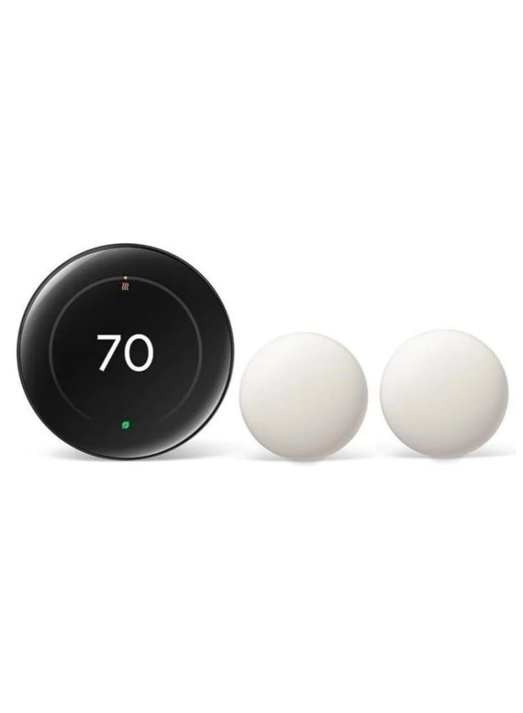 Google Google Nest Learning 4th Gen Thermostat With 2 Pack Google Nest Temperature Sensor 2nd Gen - Polished Obsidian - - Image 1