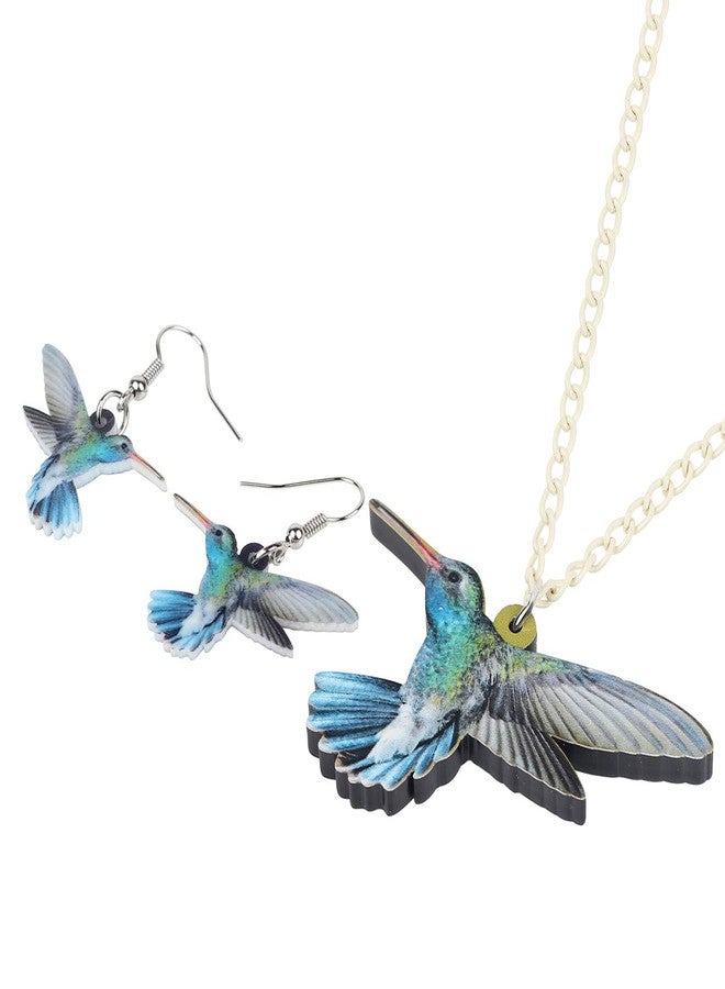 DUOWEI Acrylic Hummingbird Birds Necklace Earrings Dangle Jewelry Sets for Women Charm Gifts (Blue) - Image 4