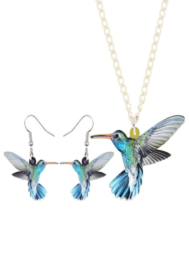 DUOWEI Acrylic Hummingbird Birds Necklace Earrings Dangle Jewelry Sets for Women Charm Gifts (Blue) - Image 1