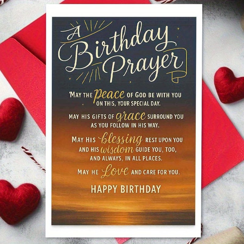 Red Christian Inspirational Birthday Greeting Card with Prayer and Envelope - Image 4