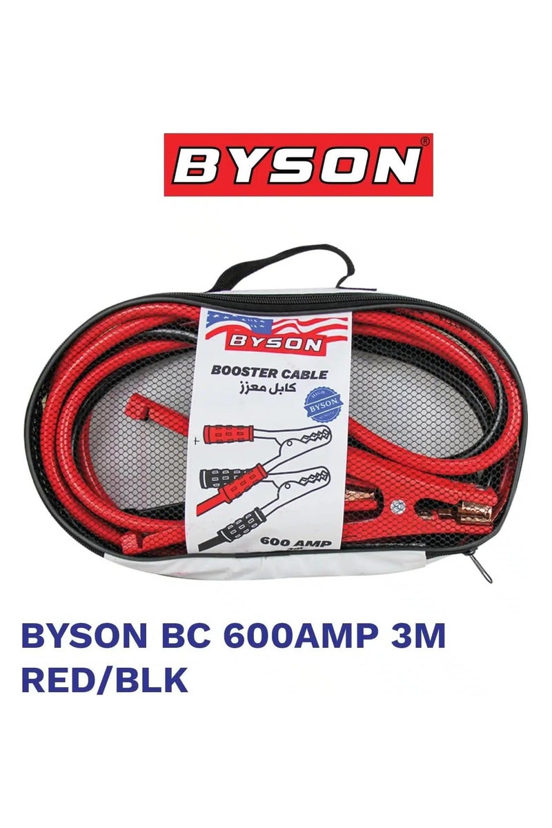 BYSON 600AMP Booster Cables 3M - Long Reach Battery Starter Cables with Strong Clamp Hold and Flexible Jacket, Great for SUVs, Cars, and Everyday Battery Use