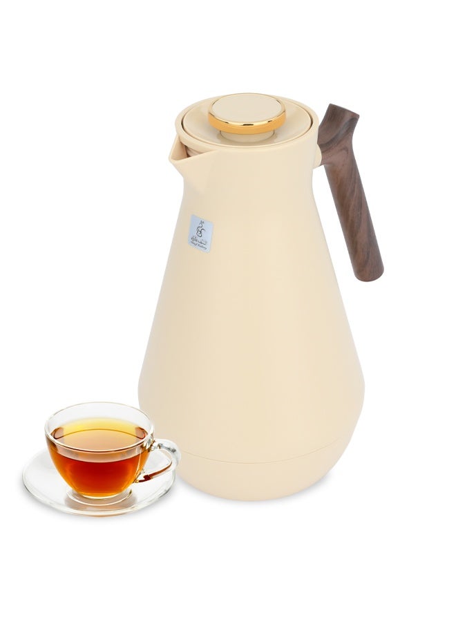 Everest Amada Thermos, 1.5 liters, thermal glass inner shell, plastic outer shell, wooden handle - beige - Image 1