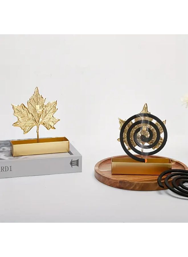 Elegant Golden Metal Mosquito Coil Holder With Maple Leaf Design 1pc - Image 4