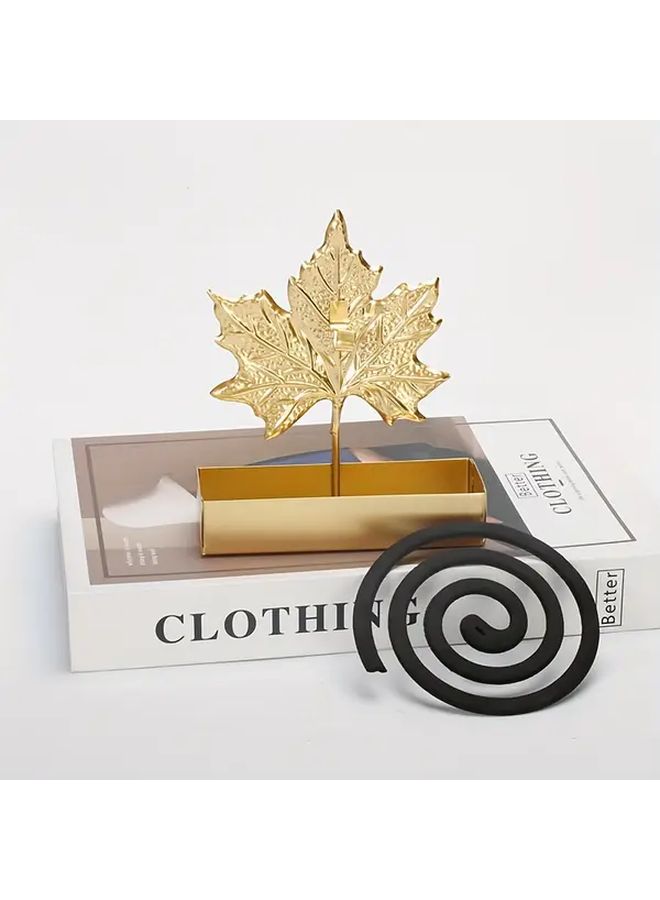 Elegant Golden Metal Mosquito Coil Holder With Maple Leaf Design 1pc - Image 1