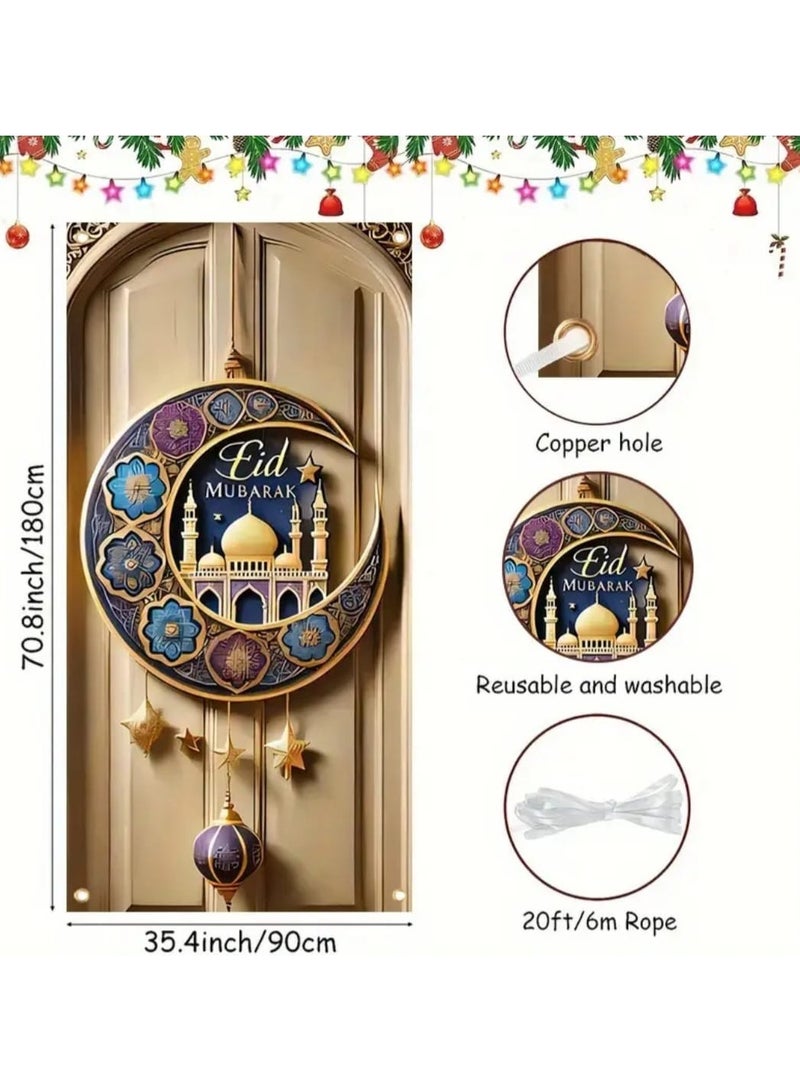 إل ديس 1 قطعة لافتة باب معلقة من البوليستر لعيد مبارك، ديكور عيد مبارك، ديكور الغرفة والباب الأمامي للاحتفال بعيد الفطر - Image 2