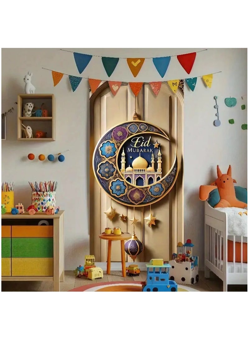 إل ديس 1 قطعة لافتة باب معلقة من البوليستر لعيد مبارك، ديكور عيد مبارك، ديكور الغرفة والباب الأمامي للاحتفال بعيد الفطر - Image 3